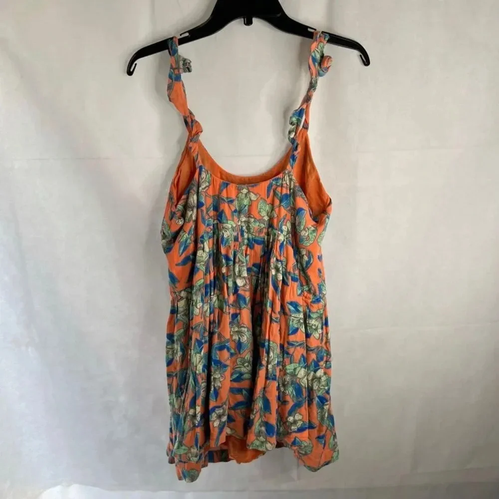 Free People Dear You Orange Floral Micro Mini Slip Dress Beachy Boho Sz MD - Picture 2 of 9